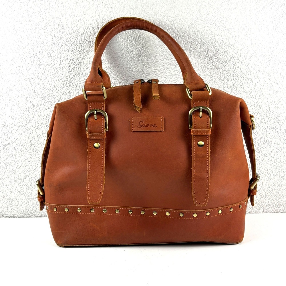 S-ZONE‎ Top Grain Leather Crossbody Bag for Women Doctor Shoulder Cognac